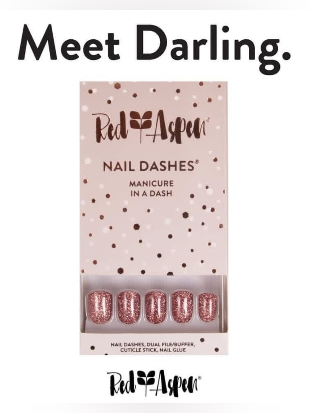 NIB Red Aspen Sparkle On, Darling Press-On Nail Dashes